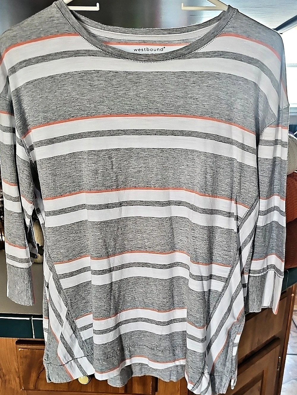 Westbound Striped Long Sleeve Tunic in Gray & Orange